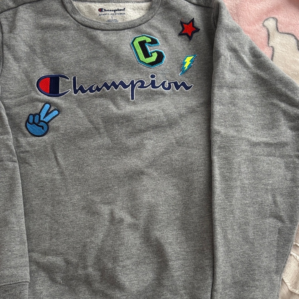 Champion Kids Gray Sweatshirt with Colorful Patches